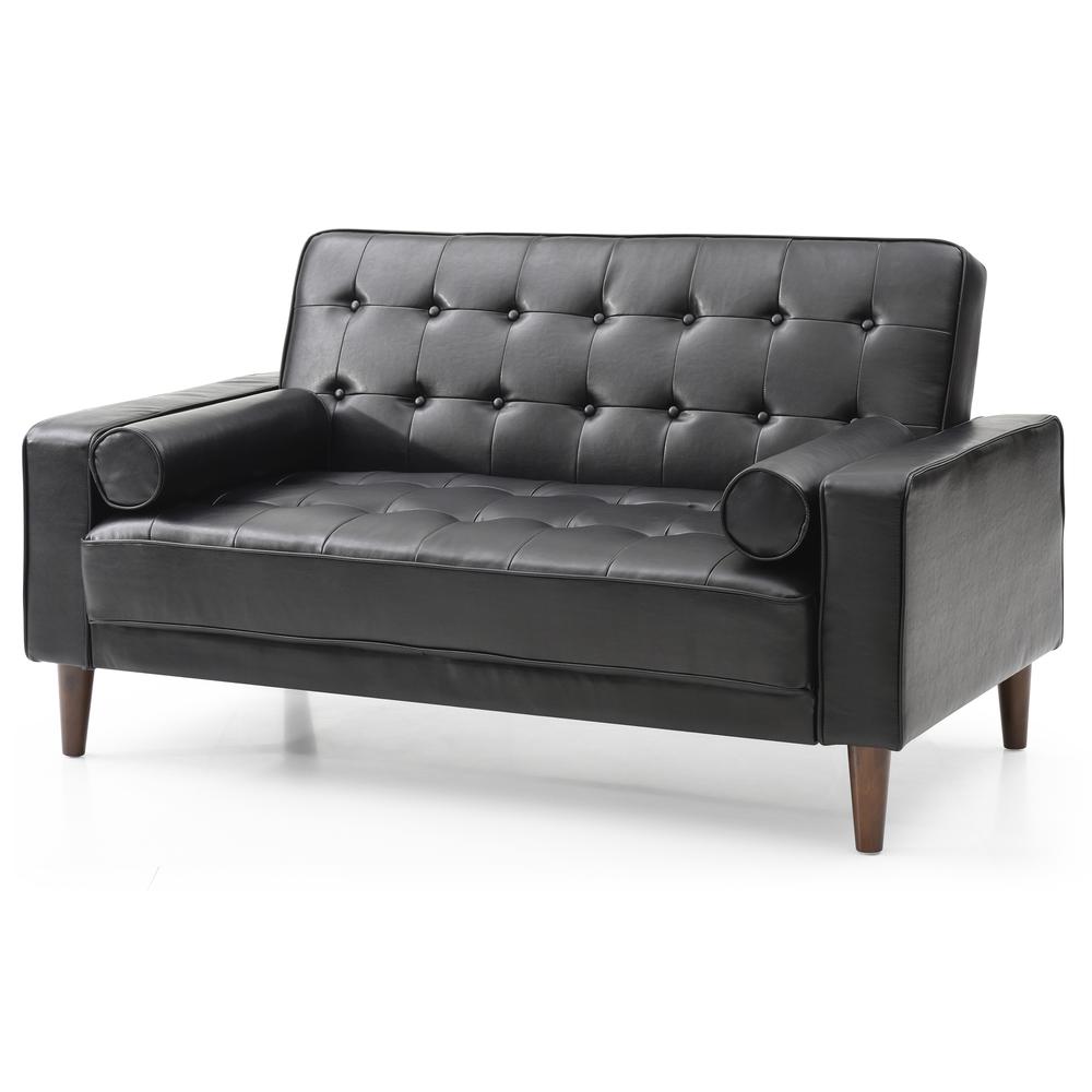 Andrews 60 in. W Flared Arm Faux Leather Straight Sofa in Black. Picture 2