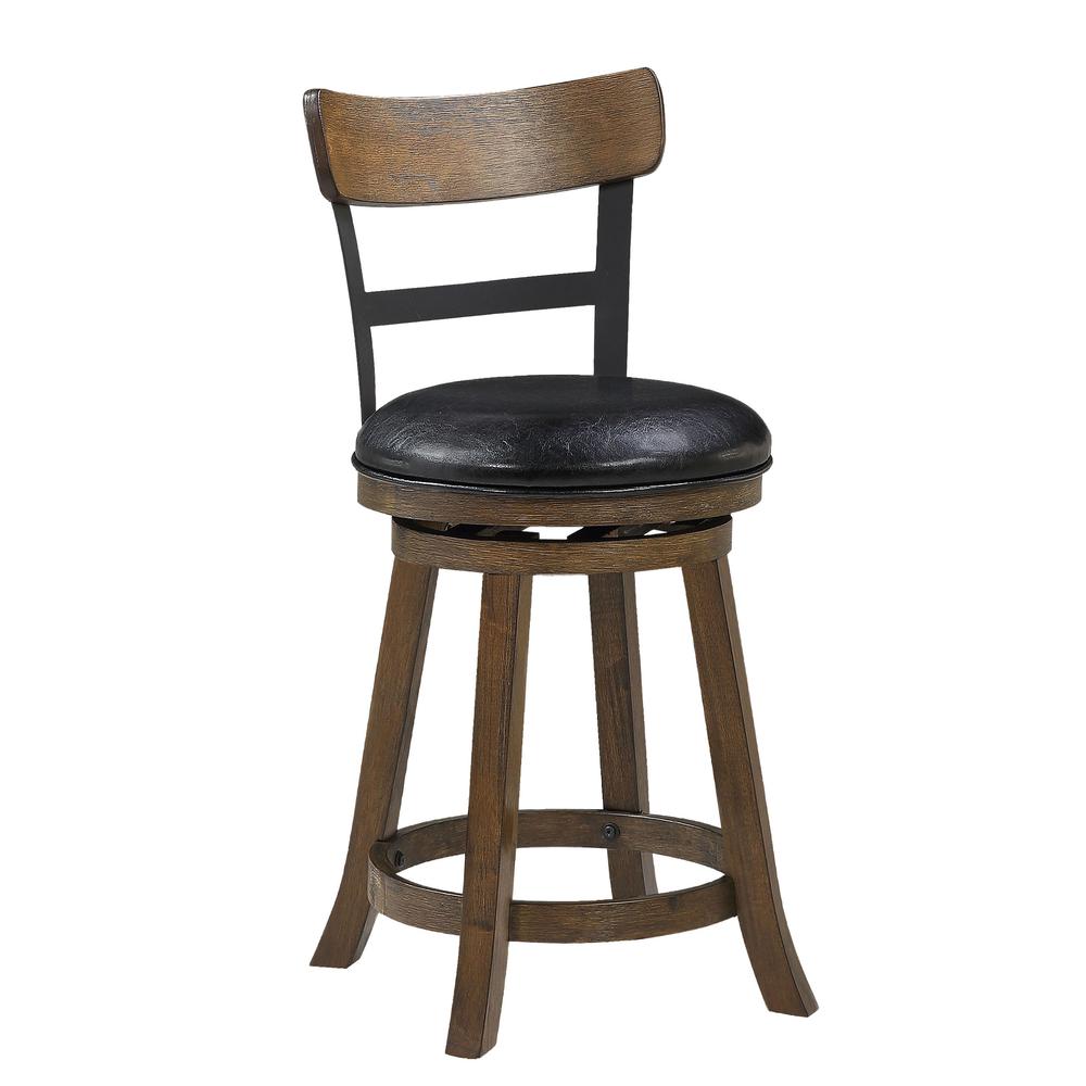 SH 36.5 in. Walnut High Back Wood and Metal 24 in. Bar Stool. Picture 2