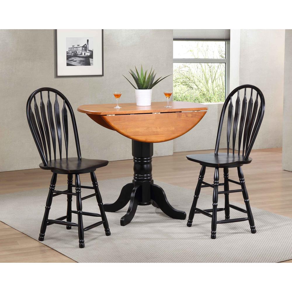 44.5 in. Distressed Antique Black with Cherry Rub High Back Wood Frame 24 in. Bar Stool. Picture 5