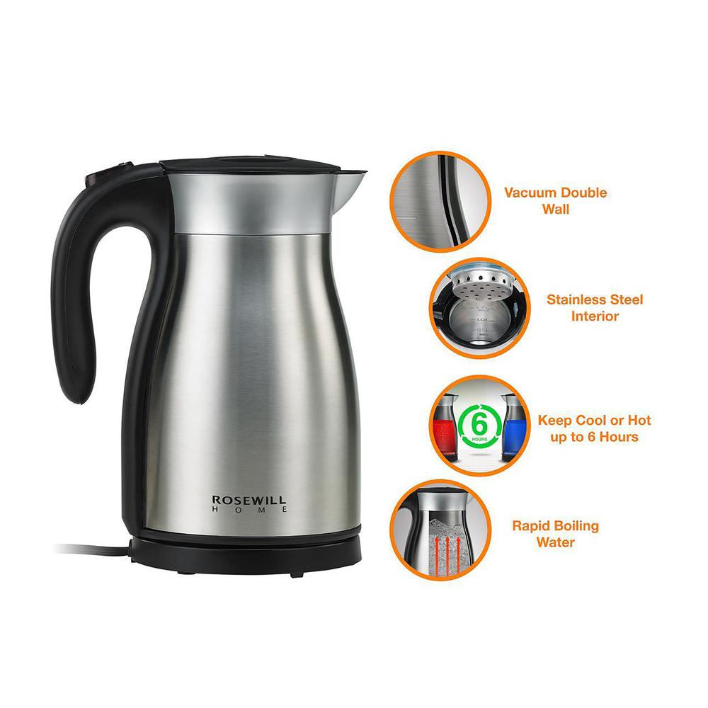 1.7 L Black Stainless Steel Electric Kettle with Double Wall Vacuum Insulated, Keep Cool or Hot Up to 6 Hours. Picture 7