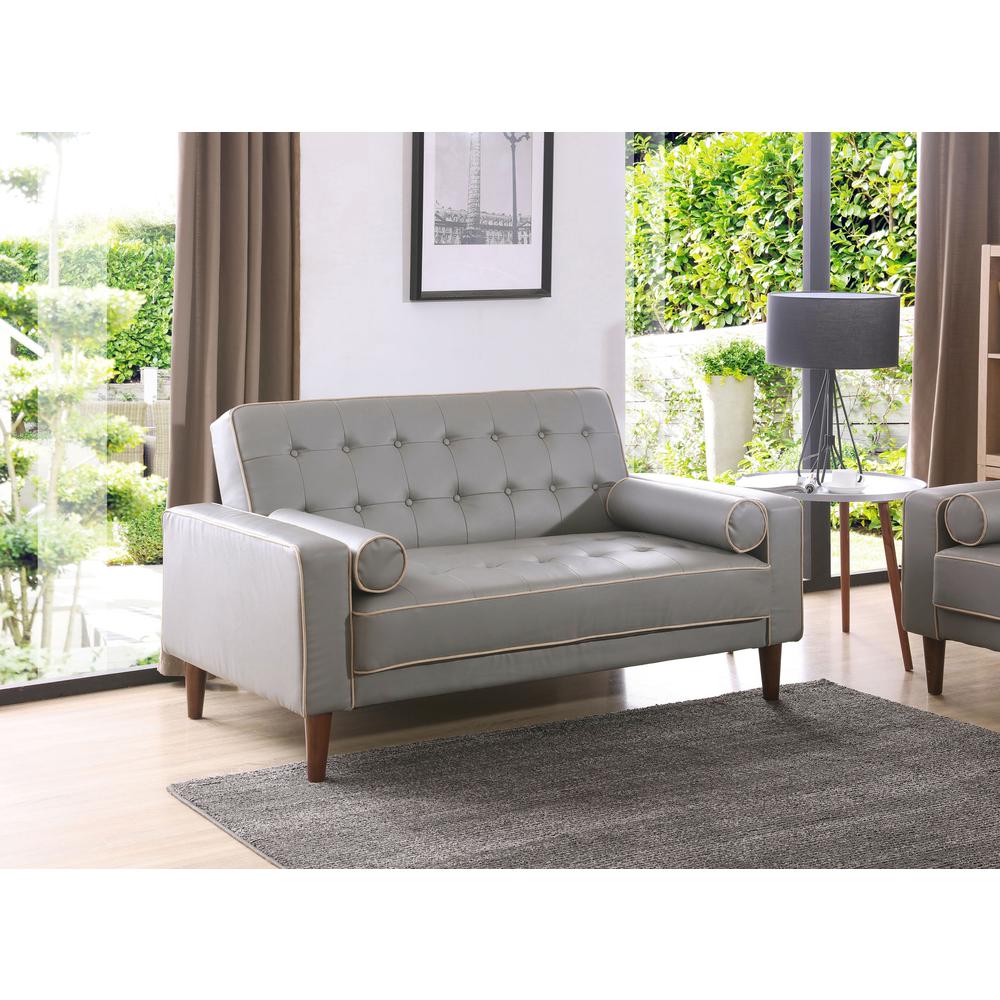 Andrews 60 in. W Flared Arm Faux Leather Straight Sofa in Gray. Picture 5