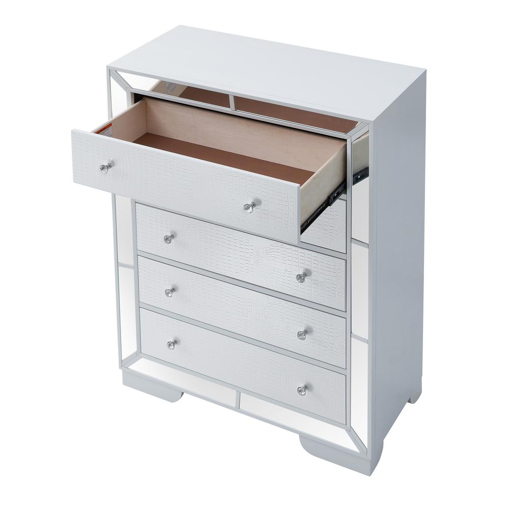 Hollywood Hills White 5 Drawer Chest of Drawers (58 in. H X 21 in. W X 32 in. L). Picture 3