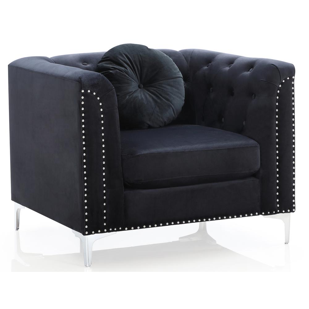 Pompano Black Tufted Velvet Accent Chair. Picture 2