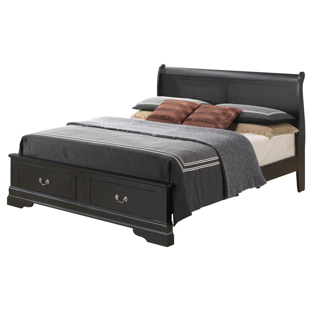 Louis Philippe Black Queen Storage Sleigh Wood Bed. Picture 1
