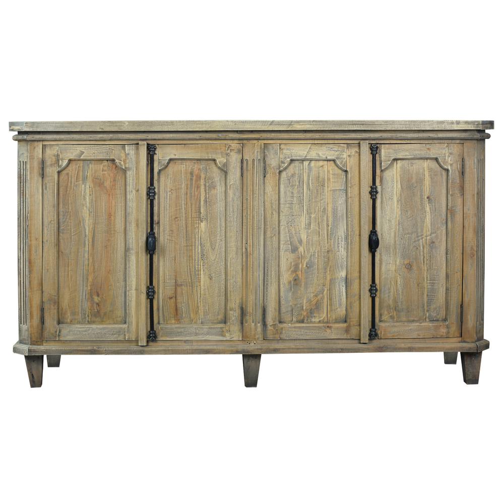 Shabby Chic Cottage 71 in. Driftwood Brown Solid Wood Buffet with Panel Door. Picture 1