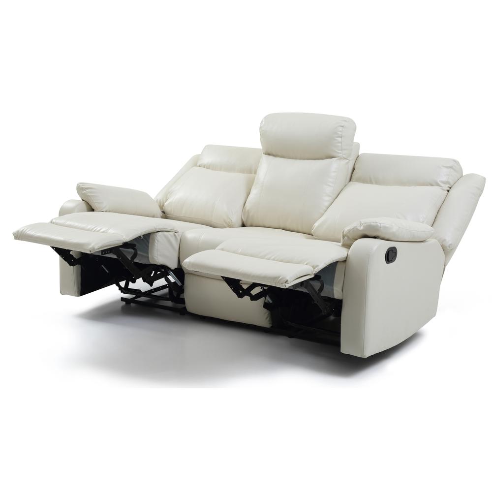 Ward 76 in. Pearl Faux leather 3-Seater Reclining Sofa with Pillow Top Arm. Picture 4