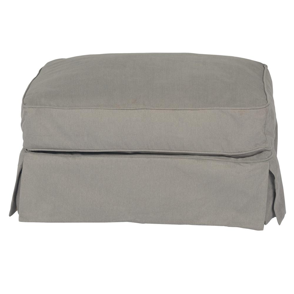 Americana Grey Upholstered Pillow Top Ottoman. Picture 1