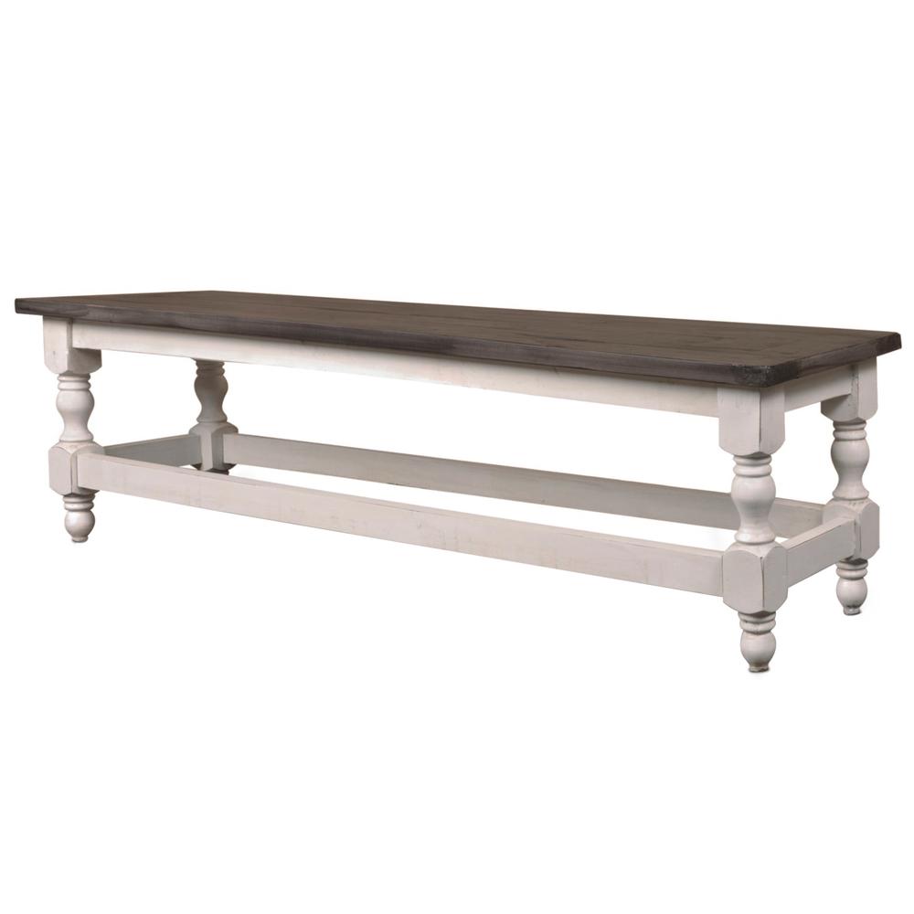 White and Greyish Brown Solid Wood Dining Bench 19 in. X 64 in. X 17 in.. Picture 1
