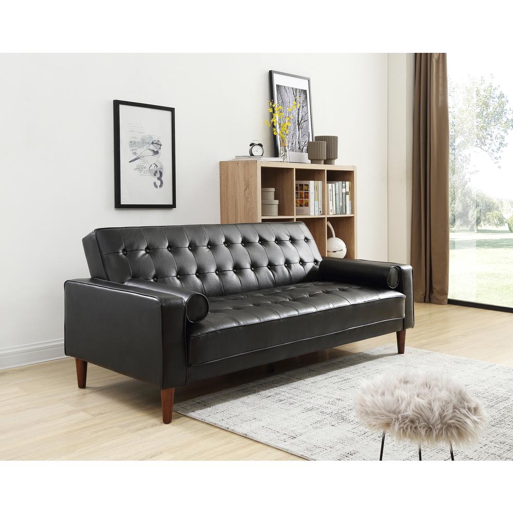 Andrews 85 in. W Flared Arm Faux Leather Straight Sofa in Black. Picture 5
