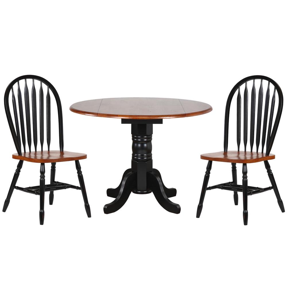 3-Piece Round Wood Top Black with Cherry Extendable Dining Set with Drop Leaf, BH-4242-82-BH3P. Picture 1