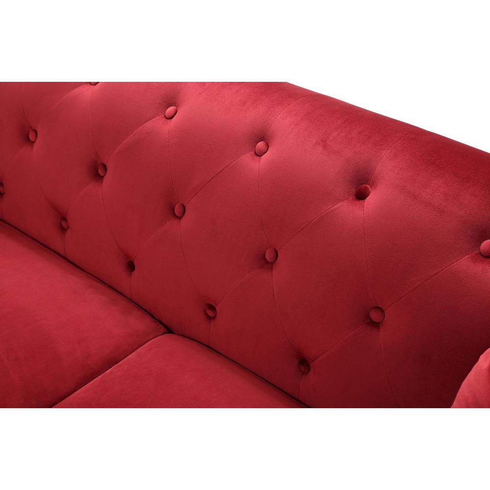 Pompano 83 in. Burgundy Tufted Velvet Loveseat with 2-Throw Pillow. Picture 4