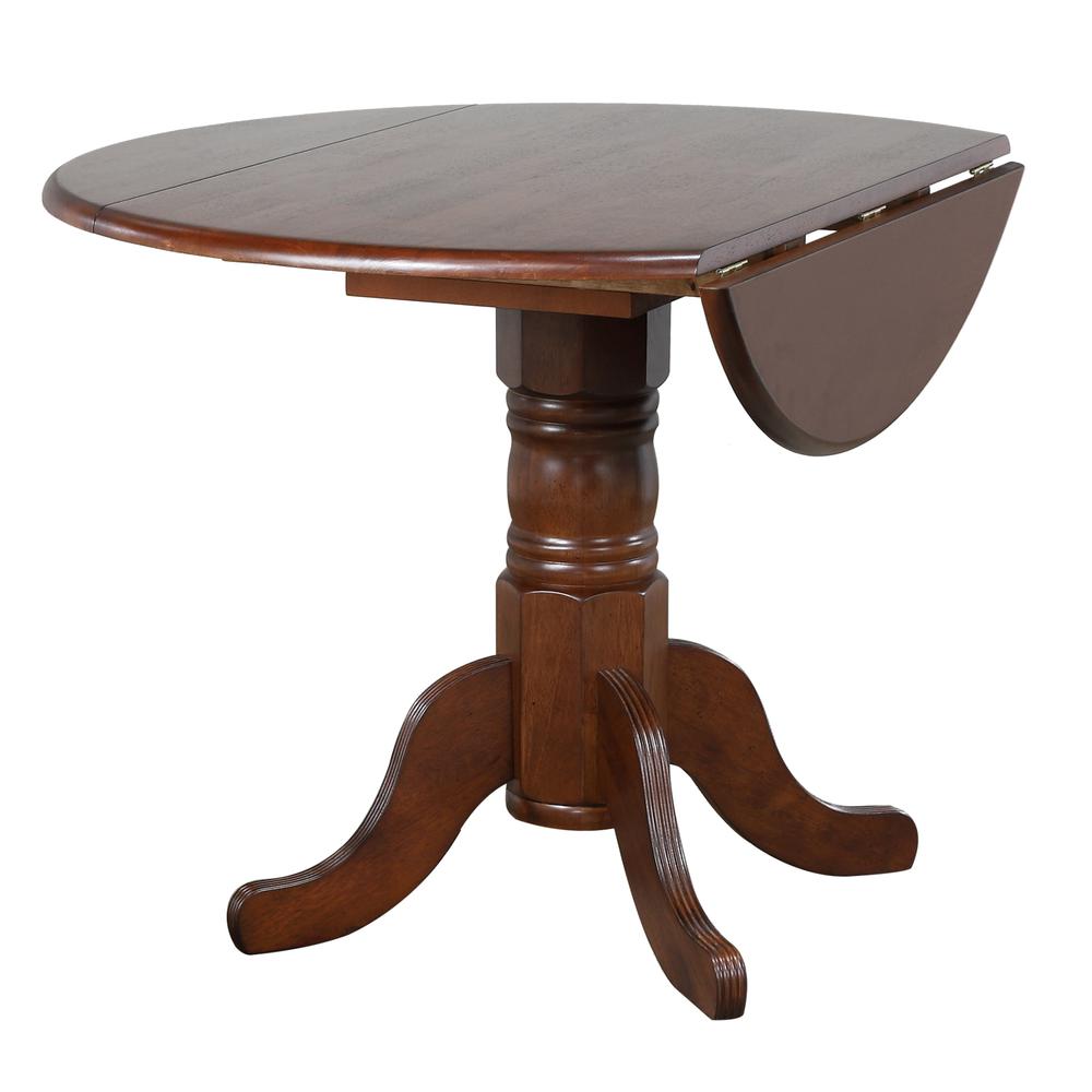Andrews 3-Piece Round Wood Top Distressed Chestnut Brown Dining Set with Napoleon Chairs. Picture 3