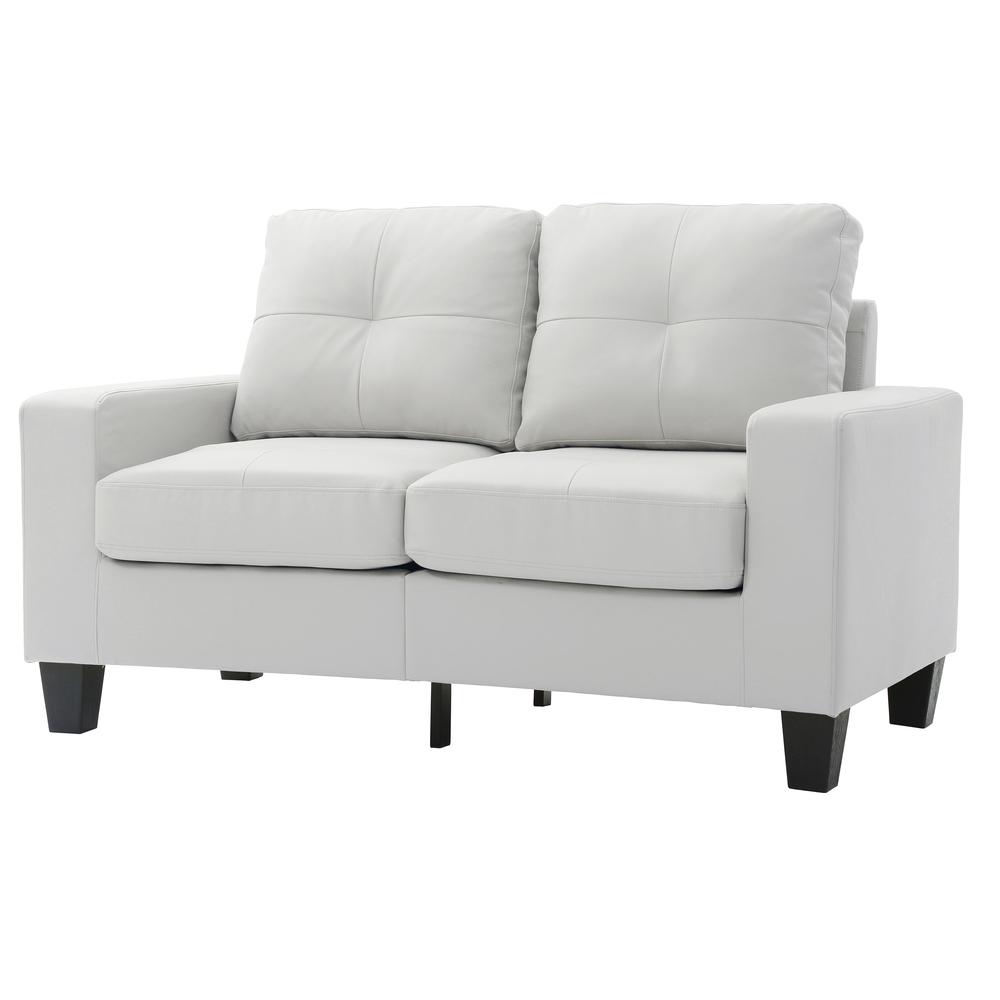 Newbury 58 in. W Flared Arm Faux Leather Straight Sofa in White. Picture 2