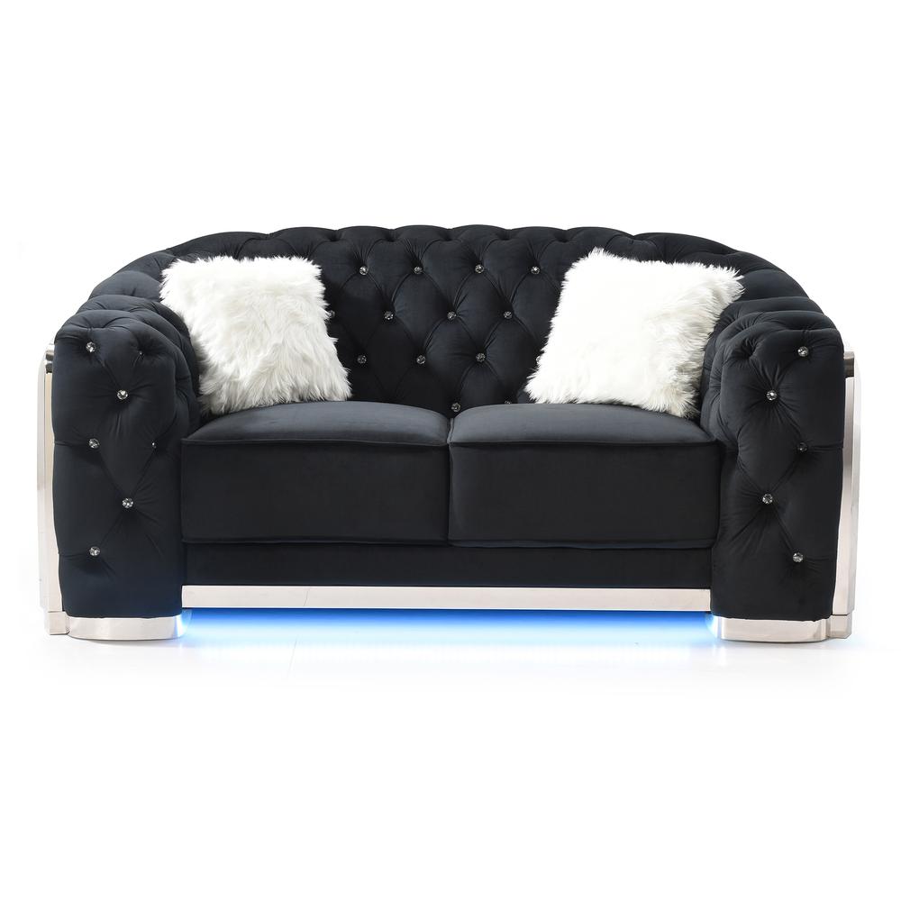 Sapphire 71 in. W Flared Arm Velvet Straight Sofa in Black. Picture 1