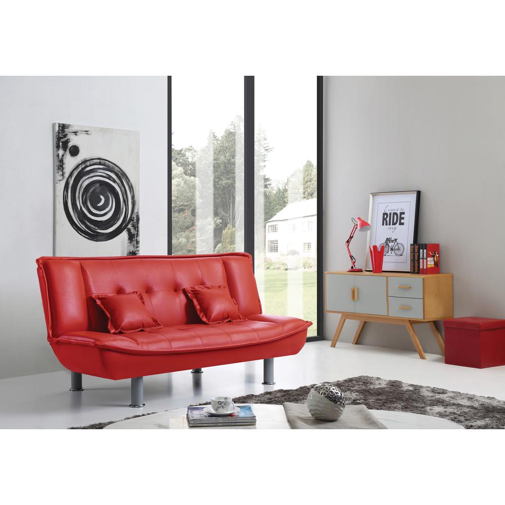 Lionel 74 in. W Armless Faux Leather Straight Sofa in Red. Picture 4