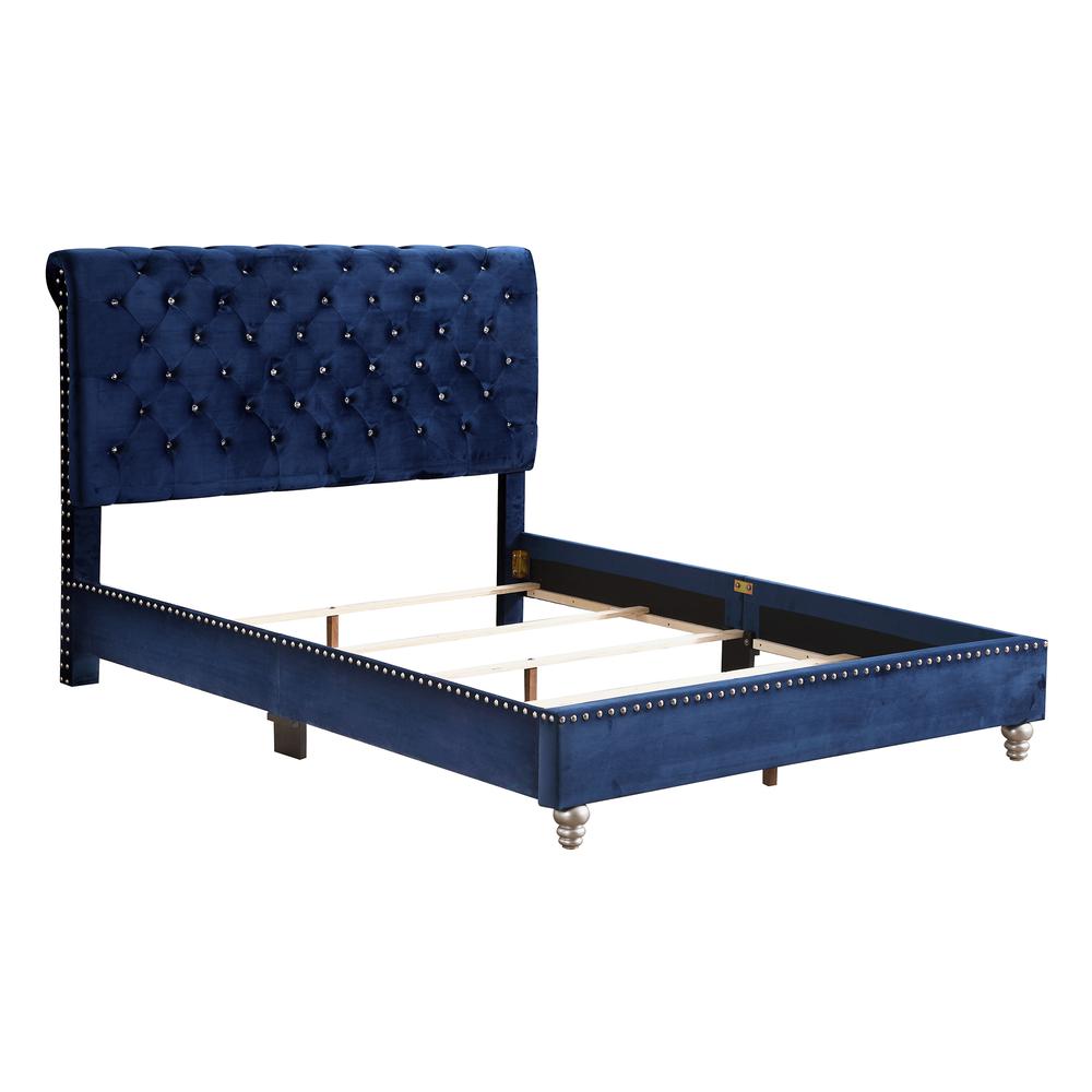 Maxx Navy Blue Tufted Upholstered Queen Panel Bed. Picture 3