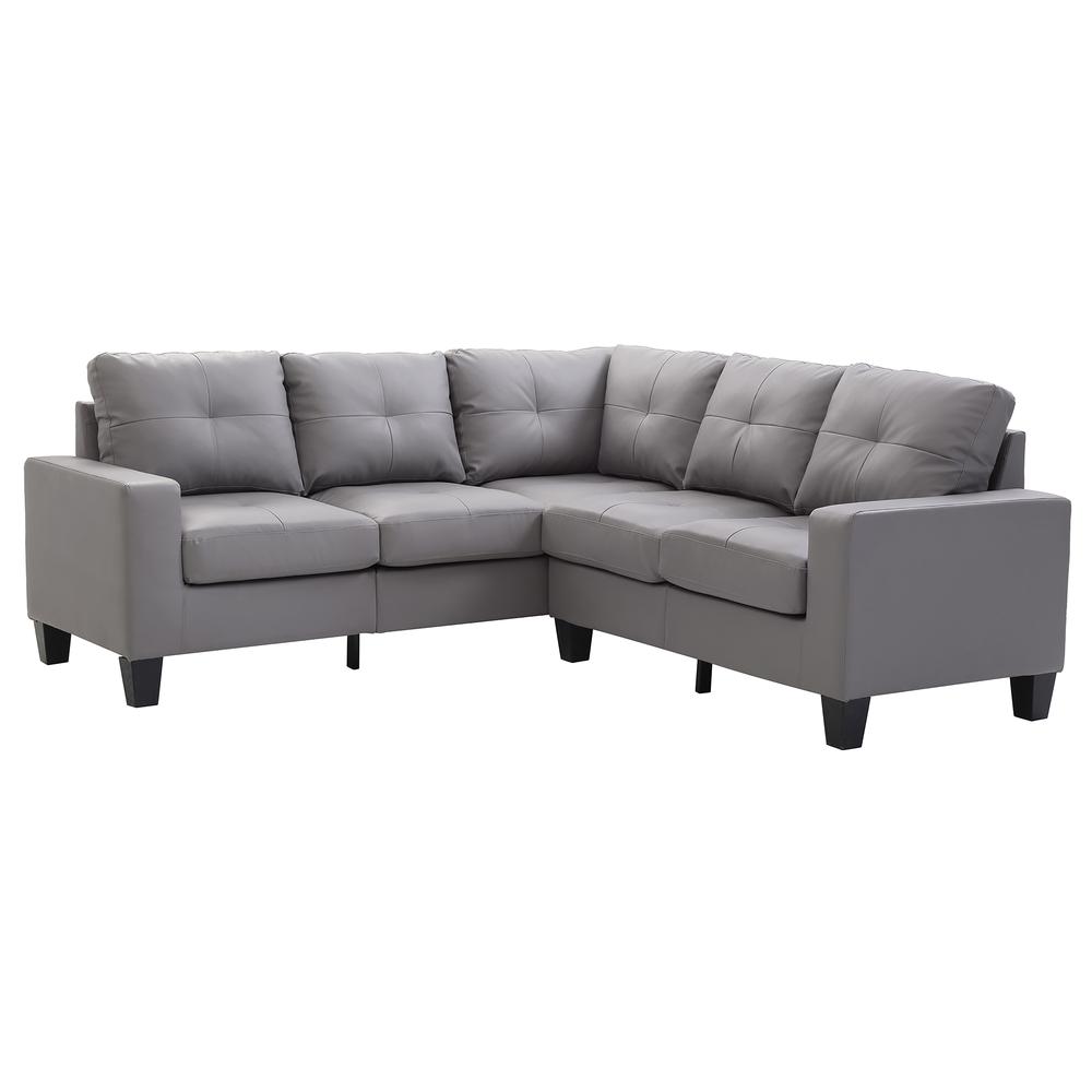 Newbury 82 in. W 2-piece Faux Leather L Shape Sectional Sofa in Gray. Picture 1