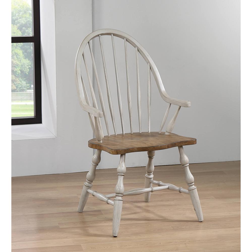 Country Grove Distressed Light Gray and Nutmeg Brown Arm Chair. Picture 6