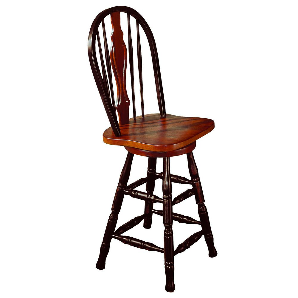 45 in. Distressed Antique Black with Cherry High Back Wood Frame 24 in. Bar Stool. Picture 2