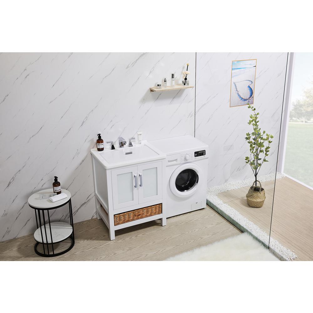 27 in. x 34 in. White Engineered Wood Laundry Sink with a Basket Included. Picture 12