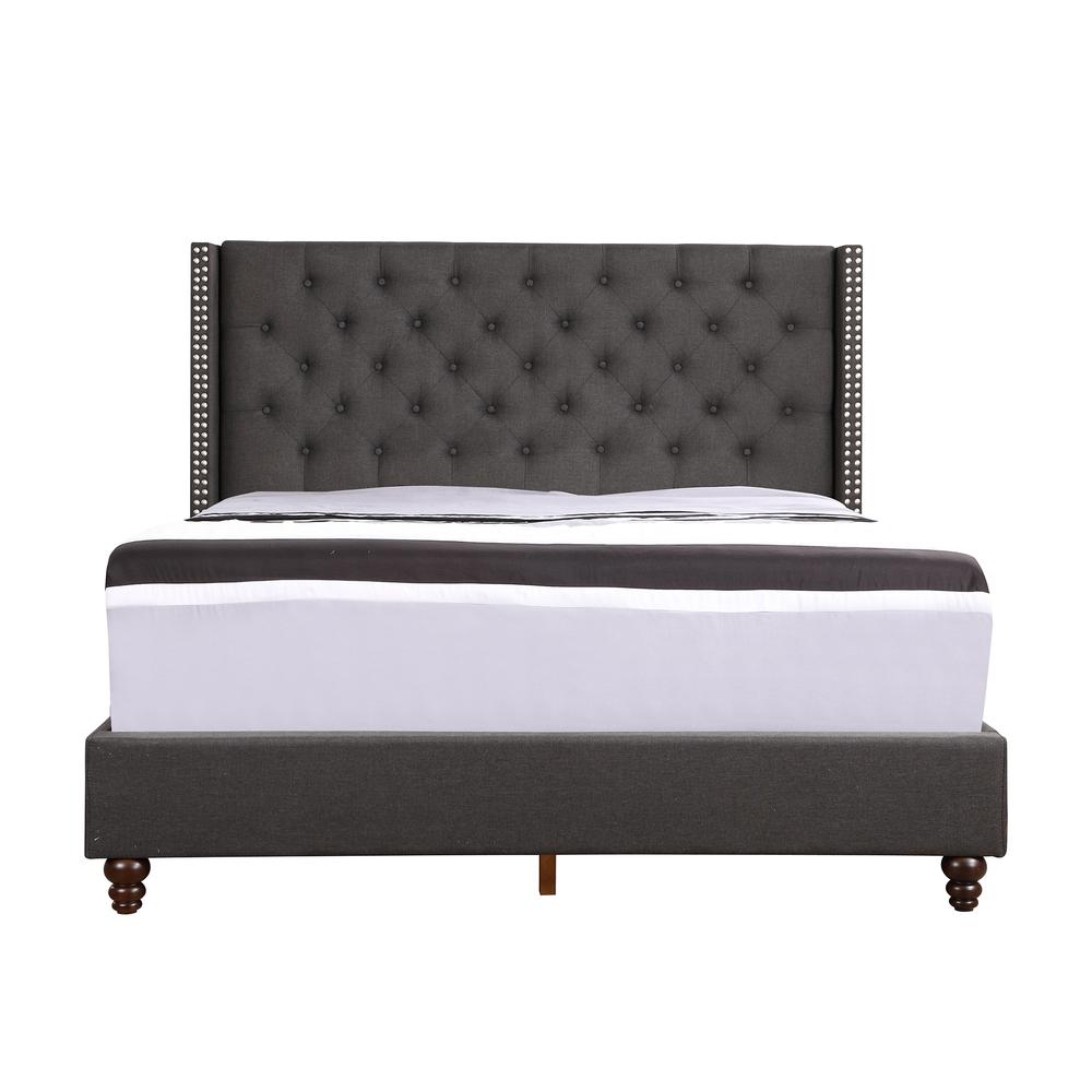 Julie Black Tufted Upholstered Low Profile King Panel Bed with Fabric Cover. Picture 2