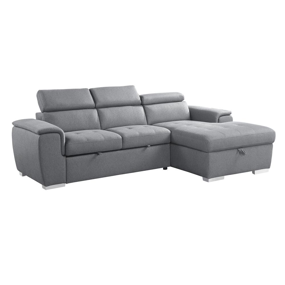 97.5 in. W 4-Piece Chenille Upholstery Sectional Sofa in Gray w/ Pull-out Bed. Picture 5