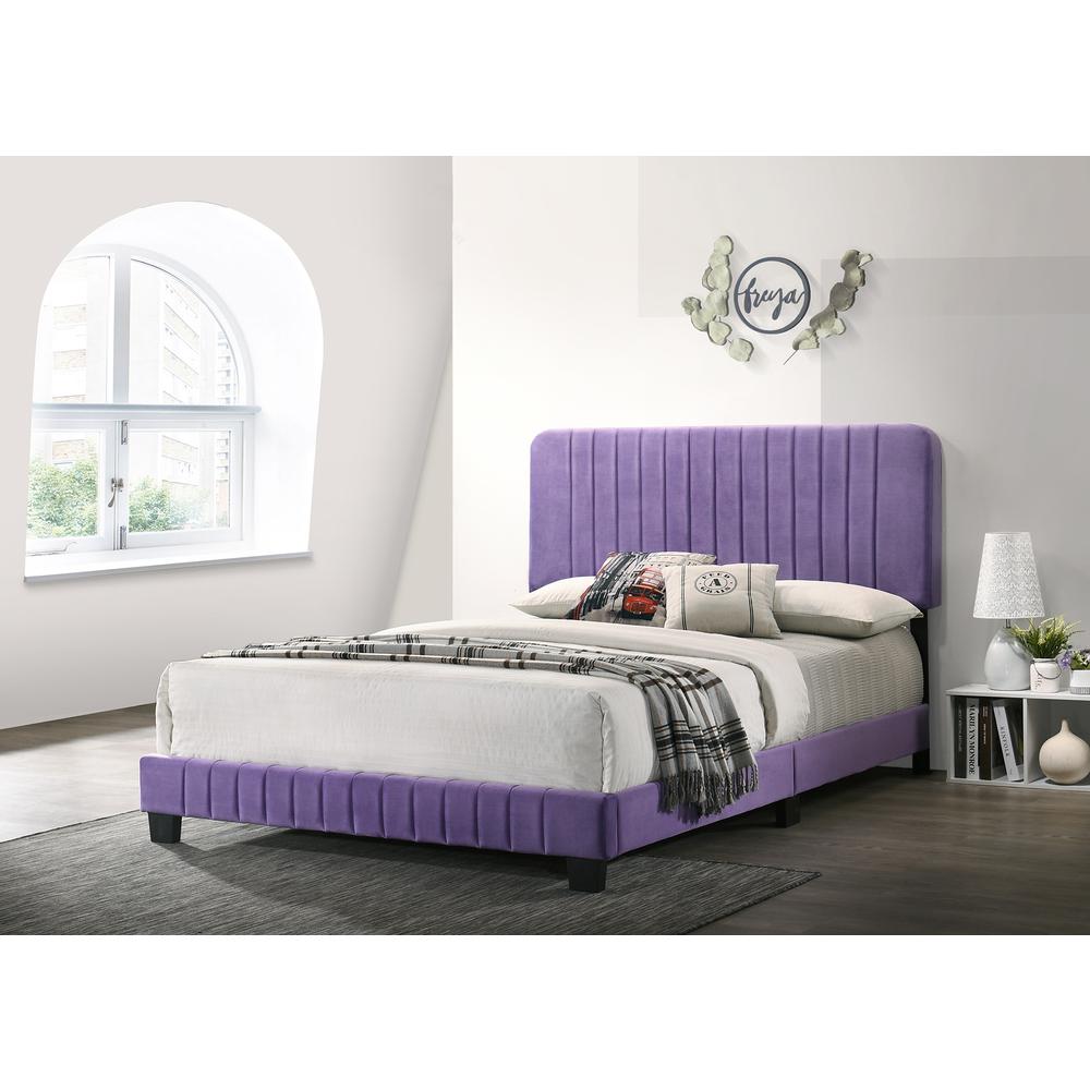 Lodi Purple Velvet Upholstered Channel Tufted Queen Panel Bed. Picture 5