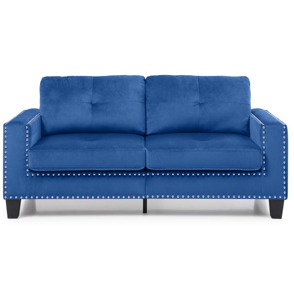 Nailer 71 in. W Flared Arm Velvet Straight Sofa in Navy Blue. Picture 1