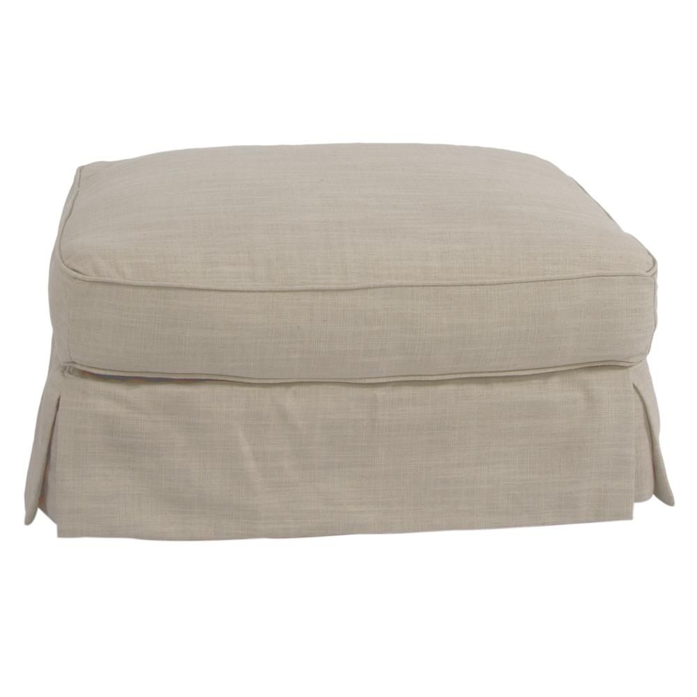 Americana Linen Upholstered Pillow Top Ottoman. Picture 1