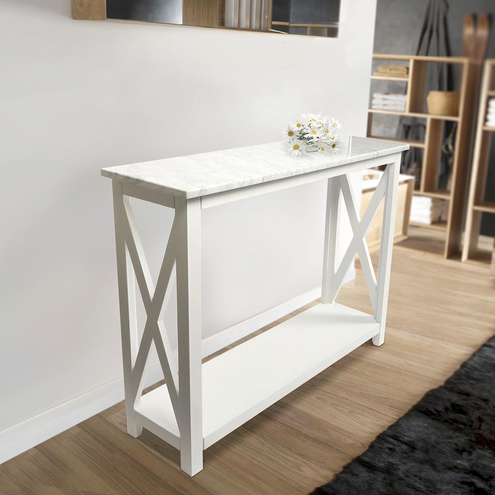 Agatha 39" Rectangular Italian Carrara White Marble Console Table with white color solid wood Legs. Picture 8