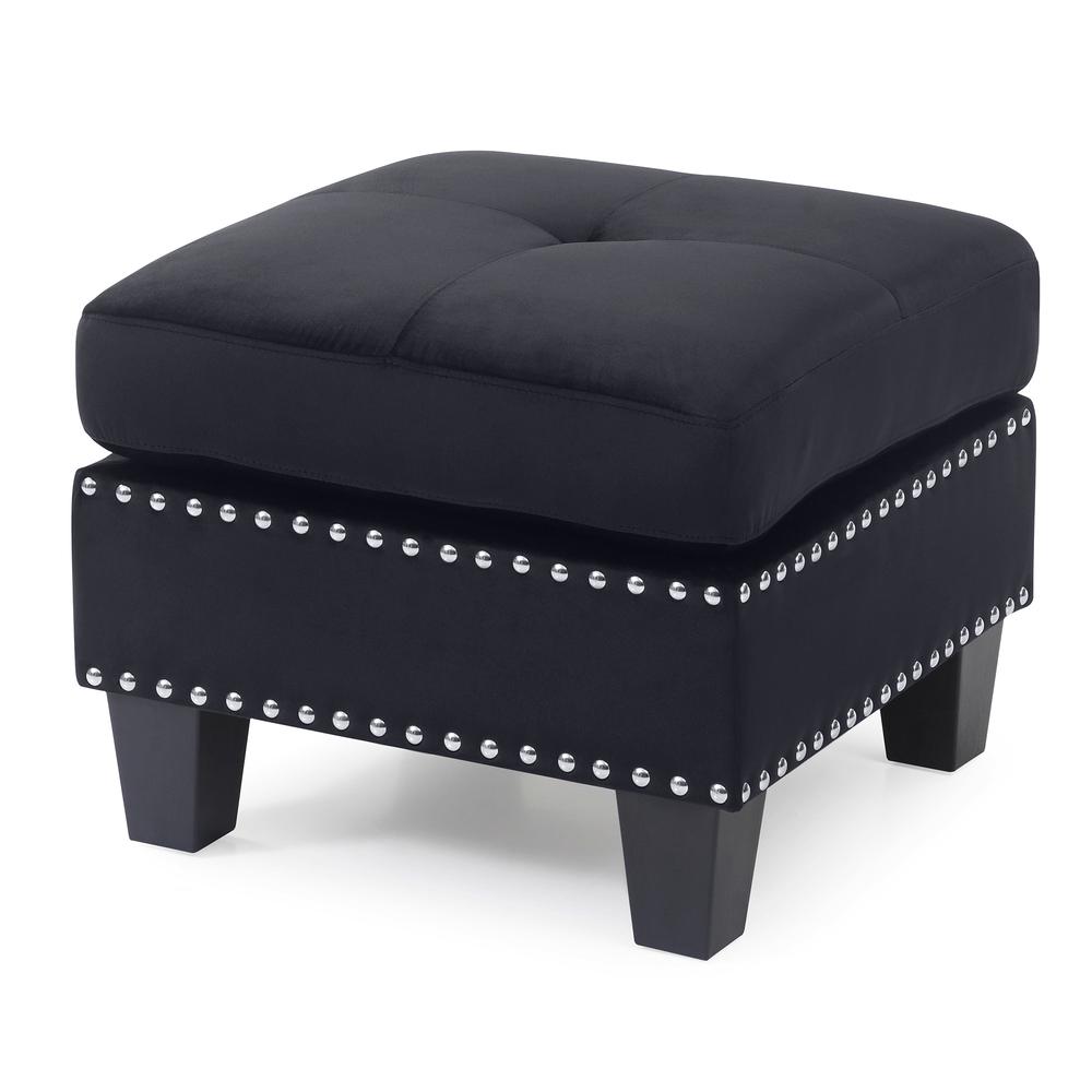 Nailer Black Twill Upholstered Ottoman. Picture 2