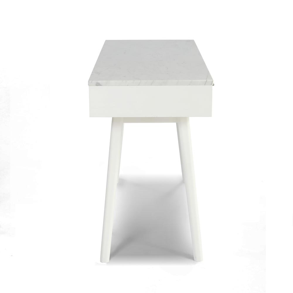 Viola 44" Rectangular White Marble Writing Desk with White Legs, TBC-4103-PT1736-WHT. Picture 3