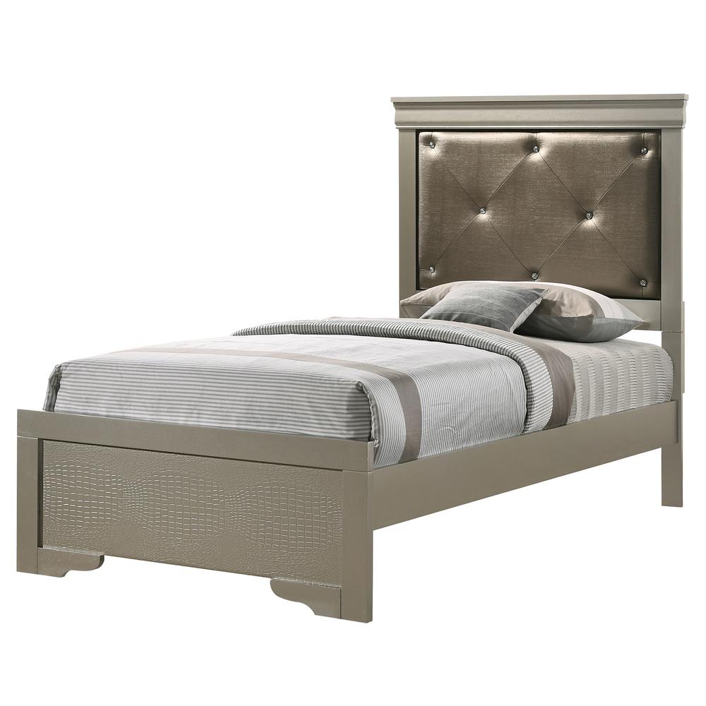 Lorana Silver Champagne and Black Twin Panel Beds, PF-G6500B-TB2. Picture 1