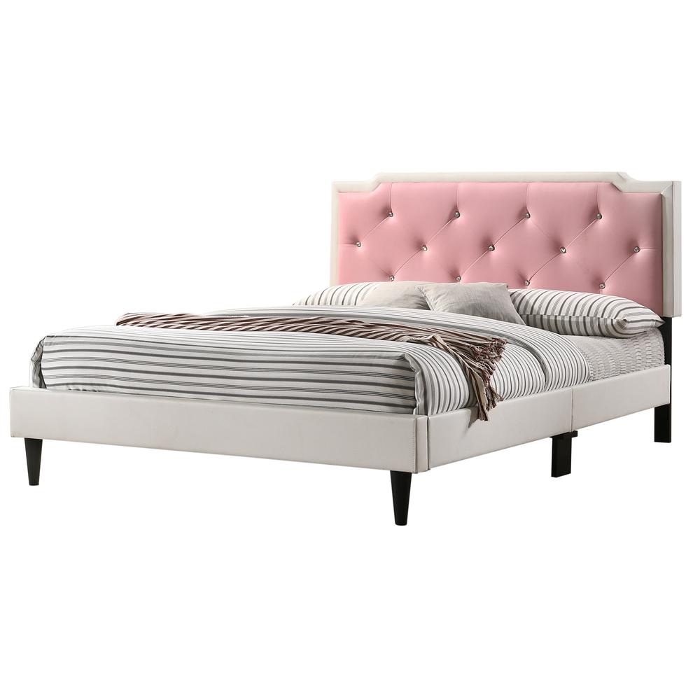 Deb Jewel White and Pink Tufted Full Panel Bed. Picture 1