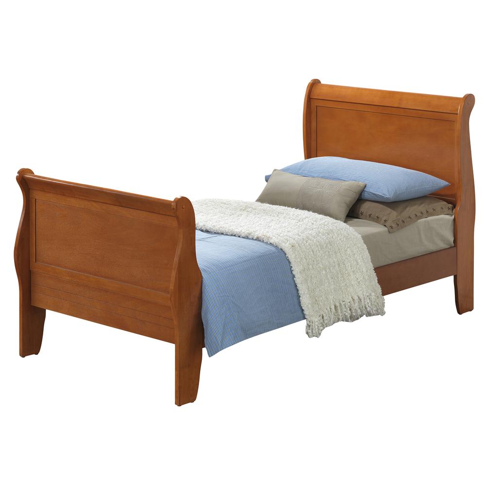 Louis Philippe Oak Twin Sleigh Bed with Headboard and Footboard. Picture 1