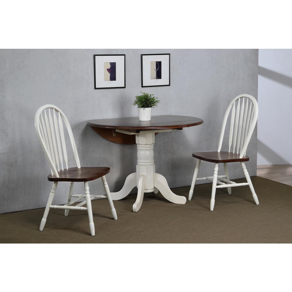 3-Piece Round Wood Top Distressed Antique White with Chestnut Brown Dining Set. Picture 7