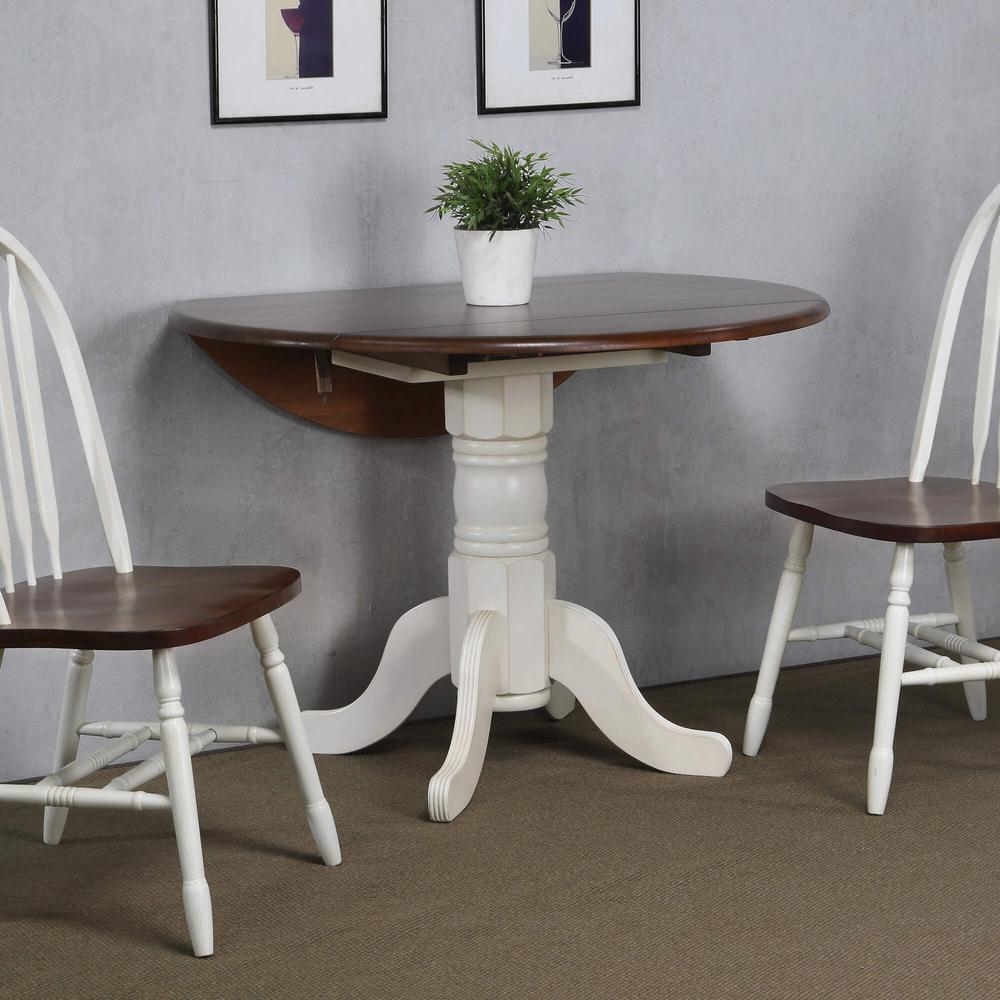 Andrews 42 in. Round Distressed Antique White and Chestnut Brown Wood Dining Table (Seats 6). Picture 6
