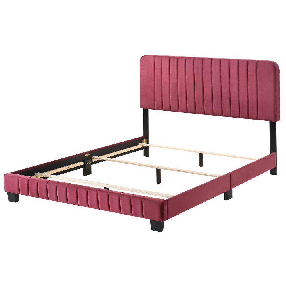 Lodi Cherry Velvet Upholstered Channel Tufted Full Panel Bed. Picture 3