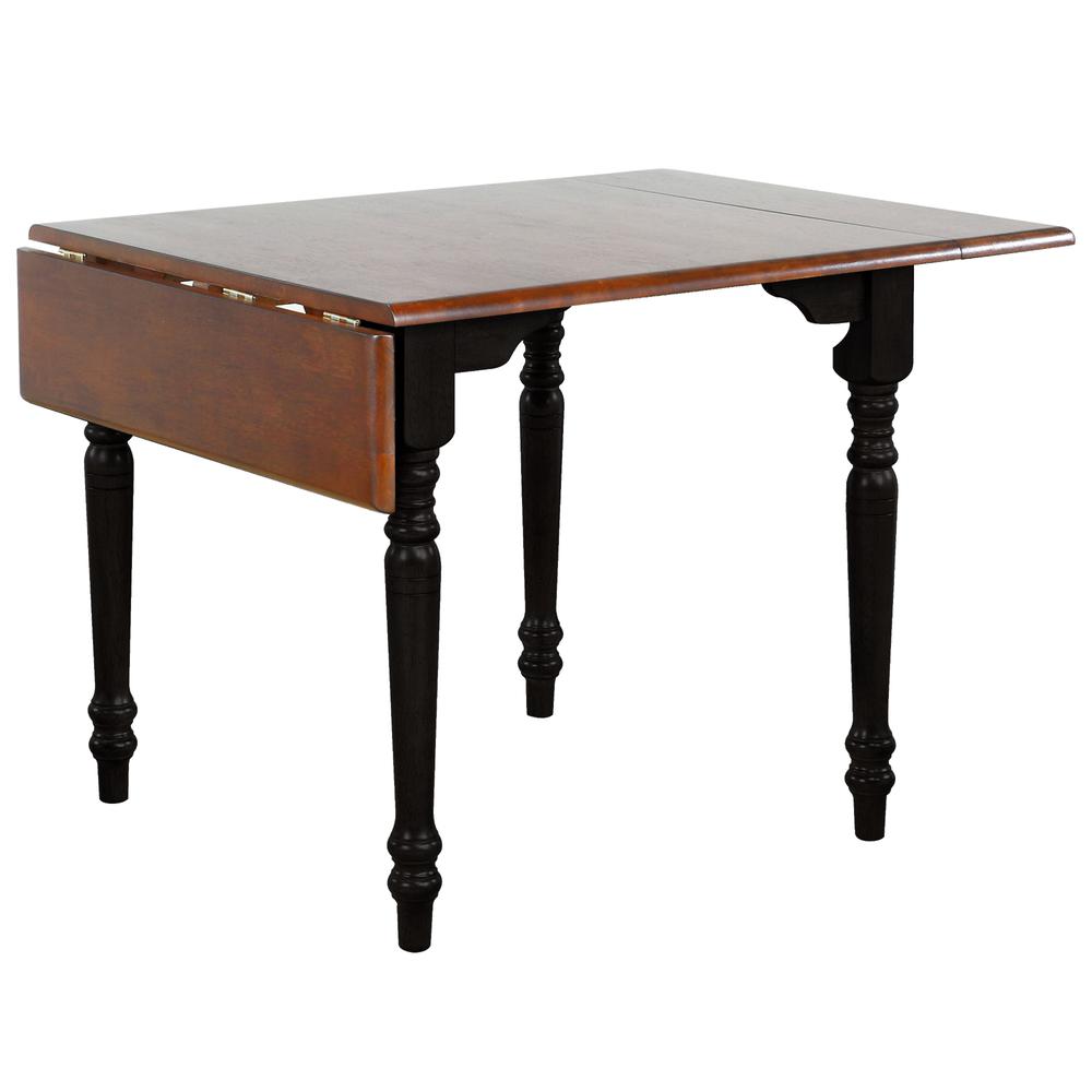 32 in. Rectangular Distressed Antique Black with Cherry Extendable Drop Leaf Dining Table (Seats 4). Picture 2