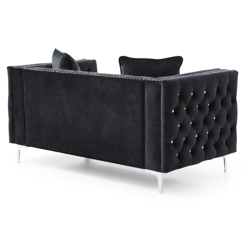 Paige 63 in. Black Tufted Velvet Loveseat With 2-Throw Pillows. Picture 3