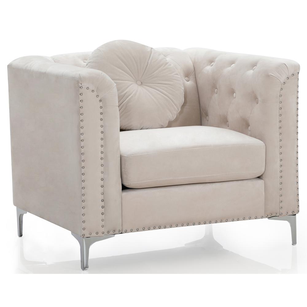 Pompano Ivory Tufted Velvet Accent Chair. Picture 2