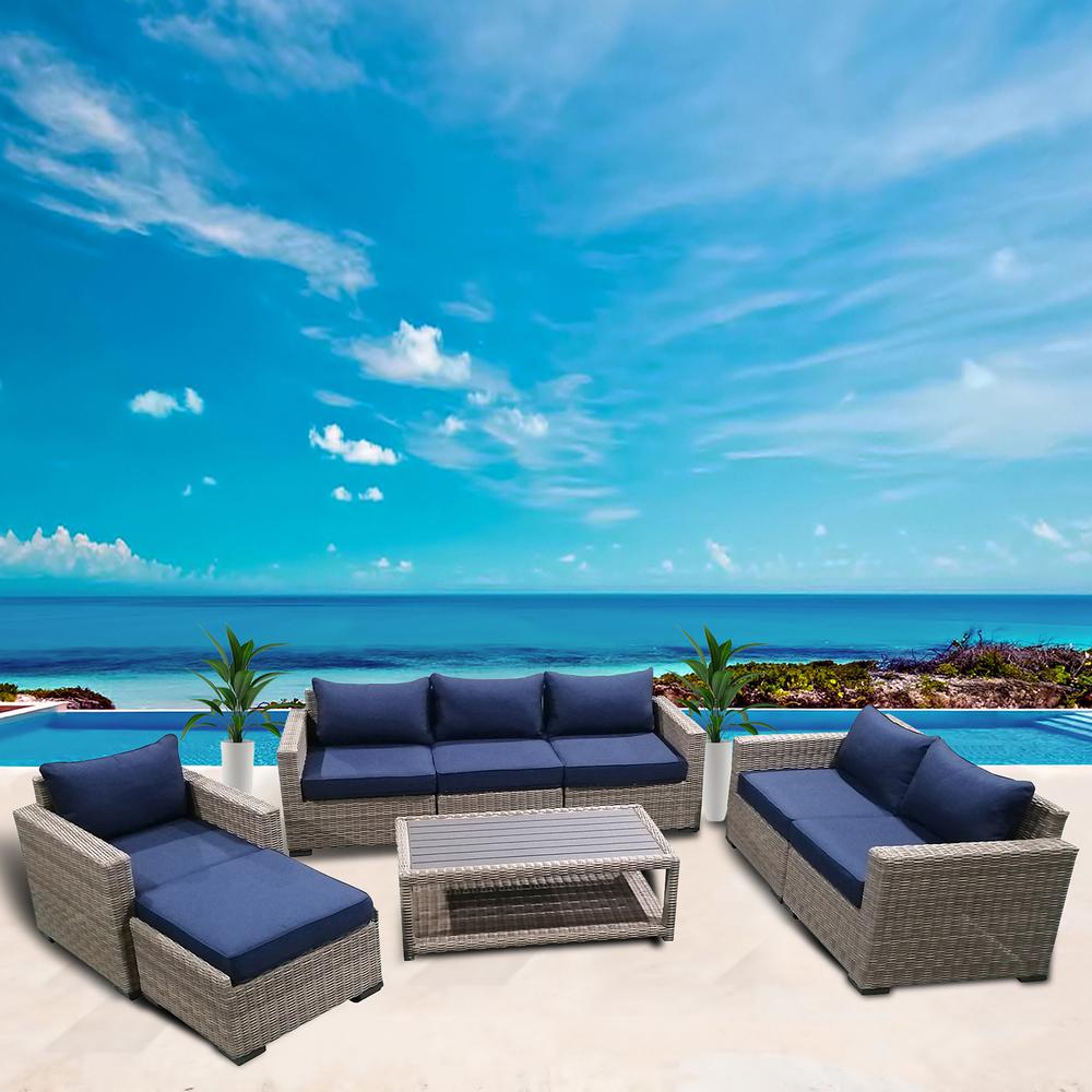 8-Piece Outdoor Patio Furniture Set Wicker Rattan Sectional Sofa & Couch with Coffee Table, CS-W15. Picture 6