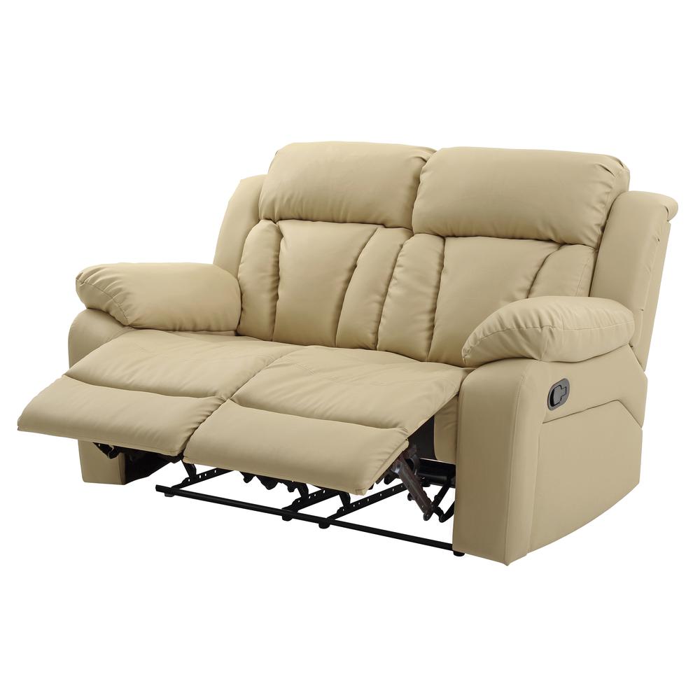 Daria 62 in. W Flared Arm Faux Leather Straight Reclining Sofa in Beige. Picture 3