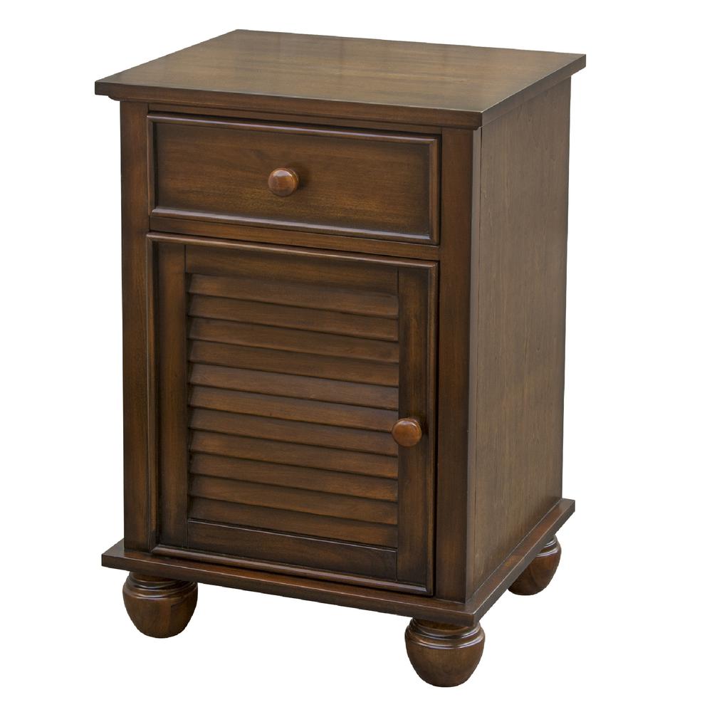 Bahama Shutter Wood 1-Drawer Tropical Walnut Nightstand 30 in. H x 20 in. W x 17 in. D. Picture 2