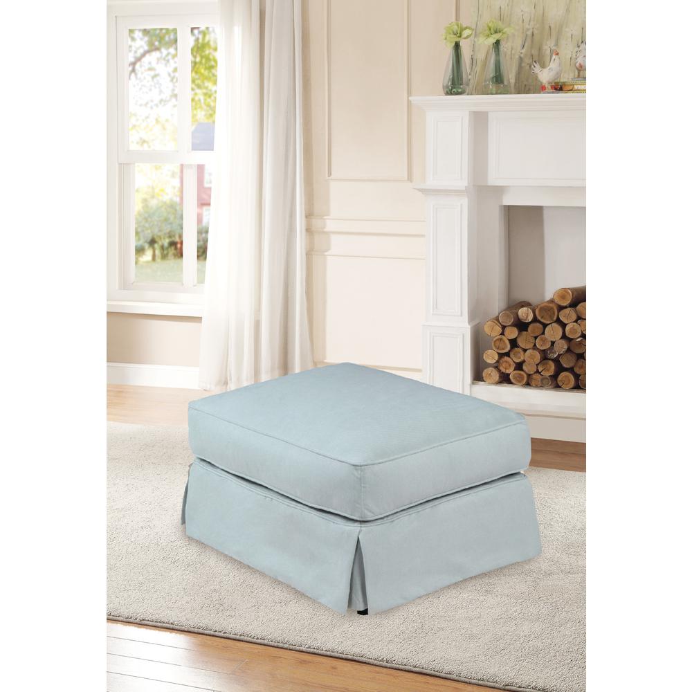 Horizon Aqua Blue Upholstered Pillow Top Ottoman. Picture 7