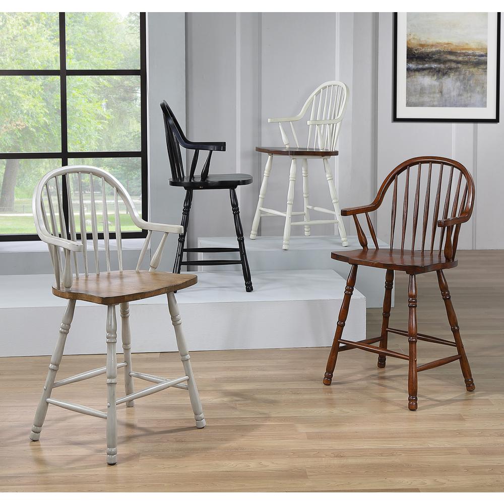41 in. Antique Black with Cherry Rub High Curved Back Wood Frame 24 in. Bar Stool (Set of 2). Picture 5