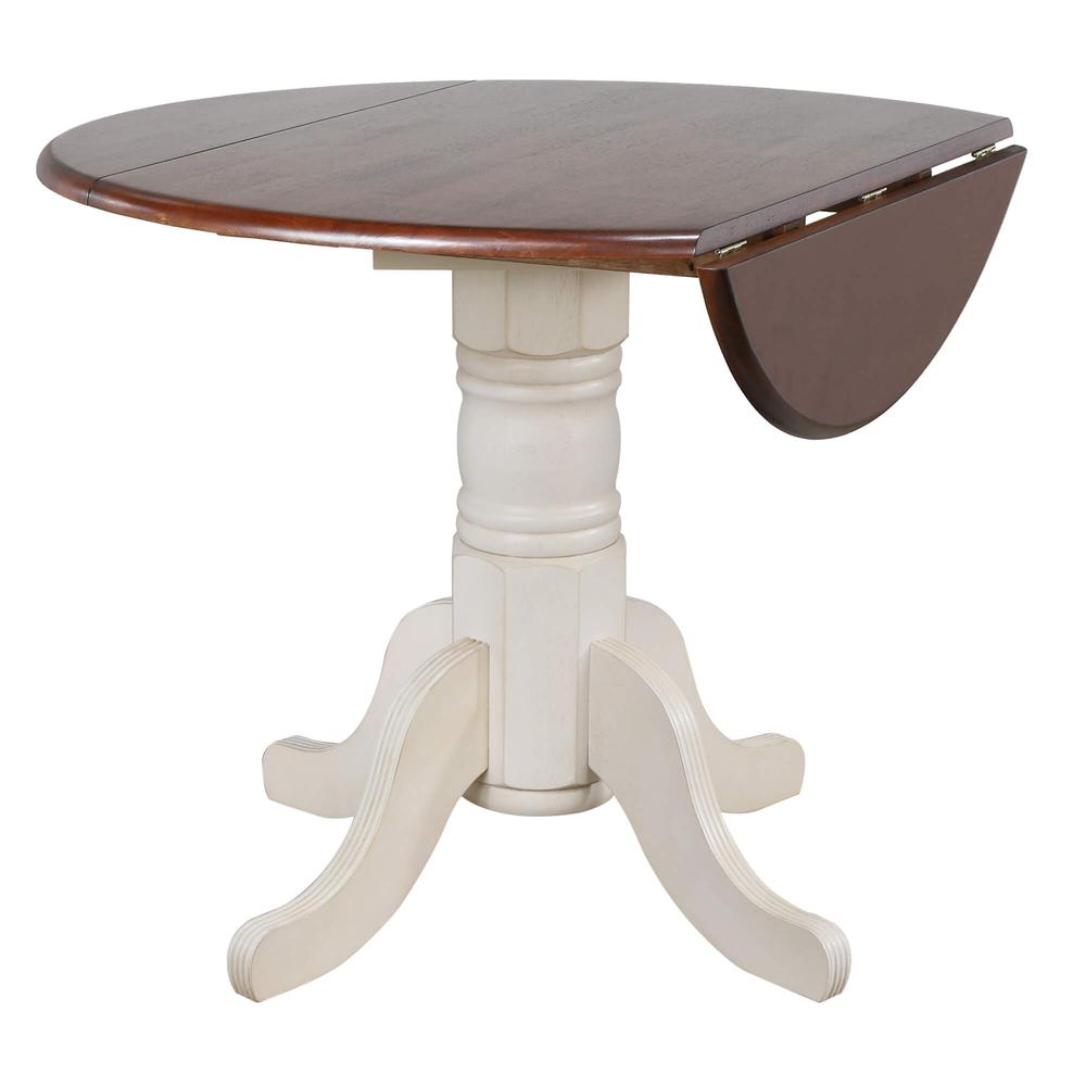 Andrews 3-Piece Round Wood Top Distressed Antique White with Chestnut Brown Dining Set. Picture 3