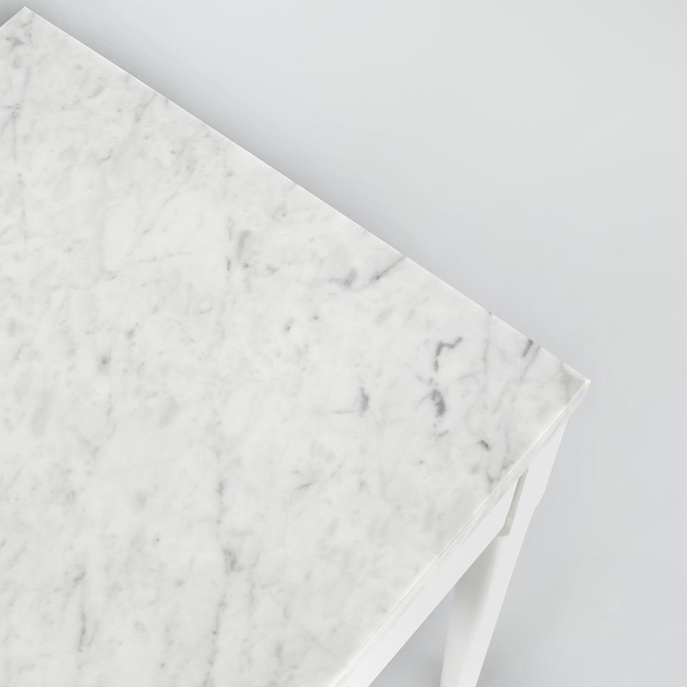 Alto 18" Square Italian Carrara White Marble Side Table with White Legs. Picture 4