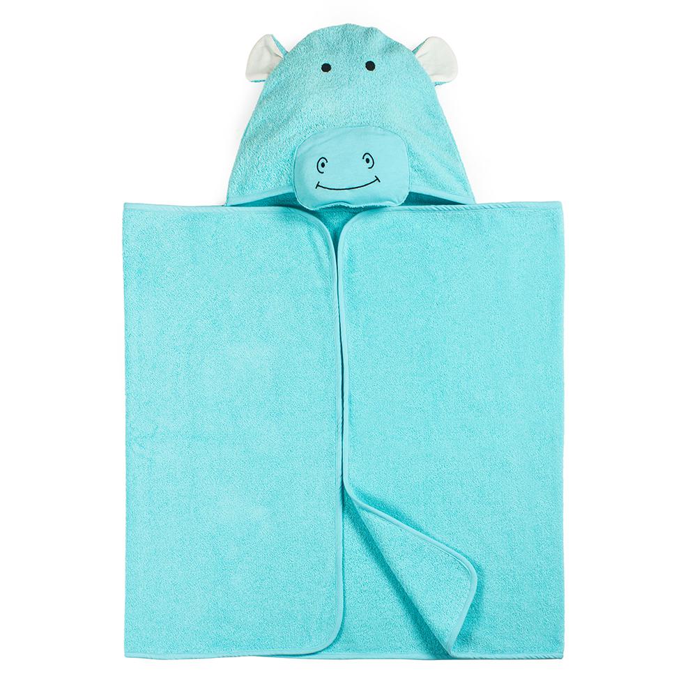 Kids Bath Collection 27" x 54" Cotton Hippo Hooded Bath Towel. Picture 1
