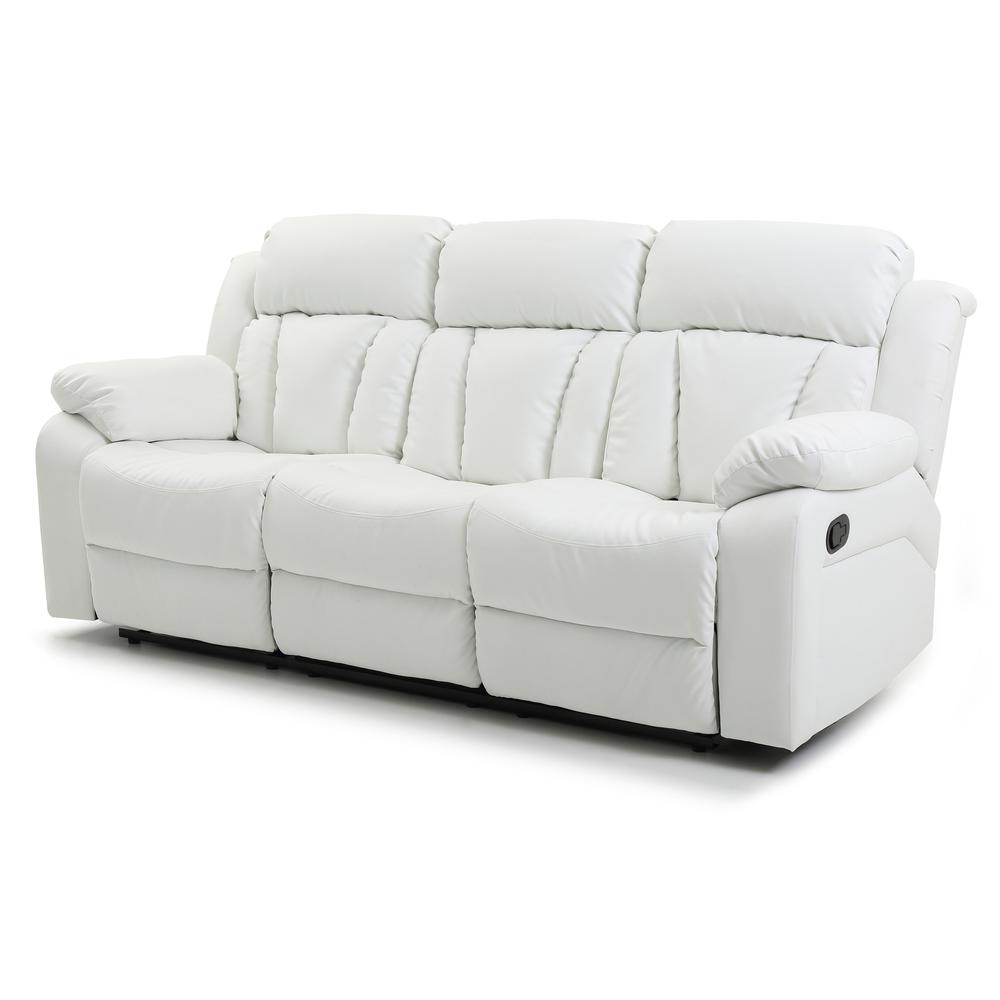 Daria 85 in. W Flared Arm Faux Leather Straight Reclining Sofa in White. Picture 2